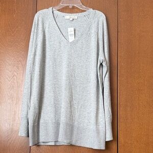 LOFT Gray &Charcoal V-Neck Pullover NWT Sz L